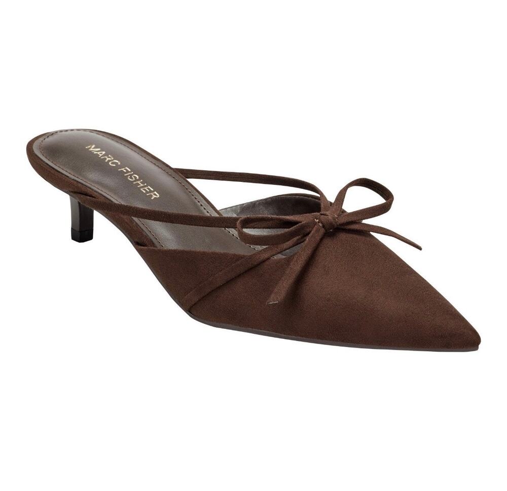 Marc Fisher Florin Dark Brown Pointed Toe Bow Kitten Heel Mules 7M